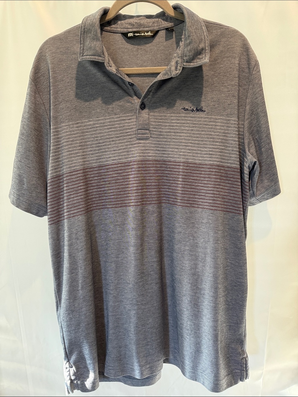 Travis Mathew Heather Grey Polo with Subtle Stripe